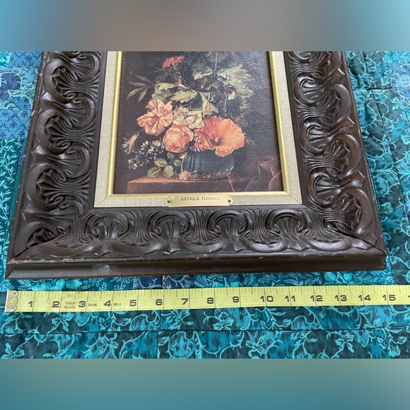 Vintage MCM Art Print "Antique Florals" Still Life in Elaborate Vintage Frame - Picture 8 of 9